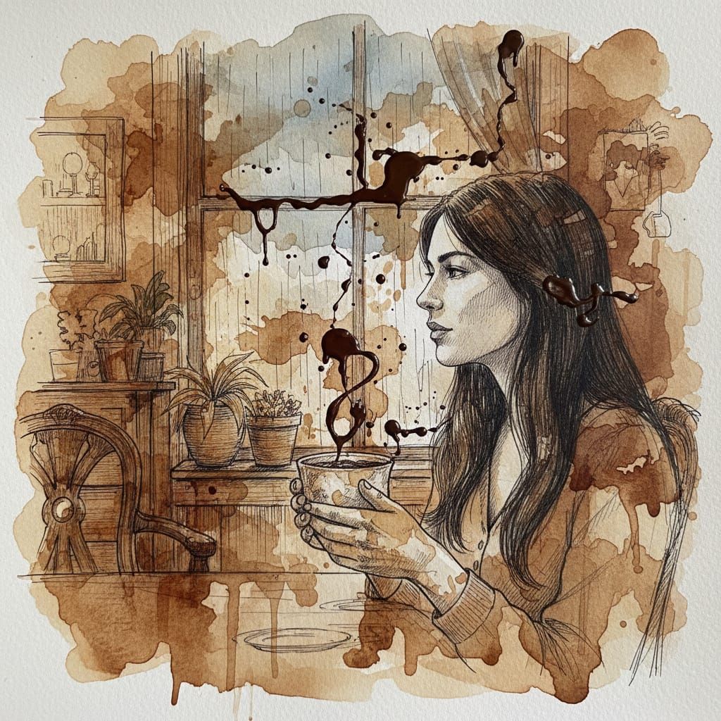 Mixed media morning: Tea stains, chocolate, and ballpoint pe...