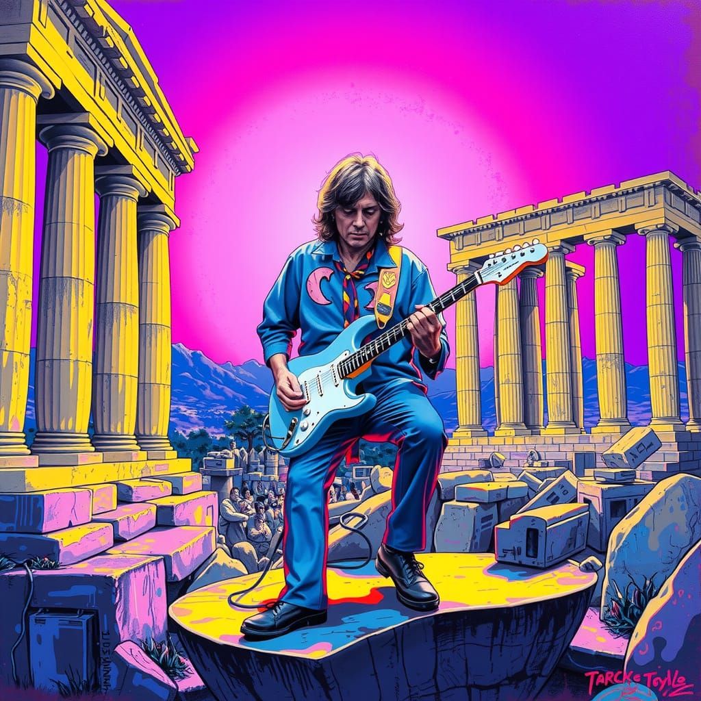 Psychedelic Musician in Ancient Greece Sunset