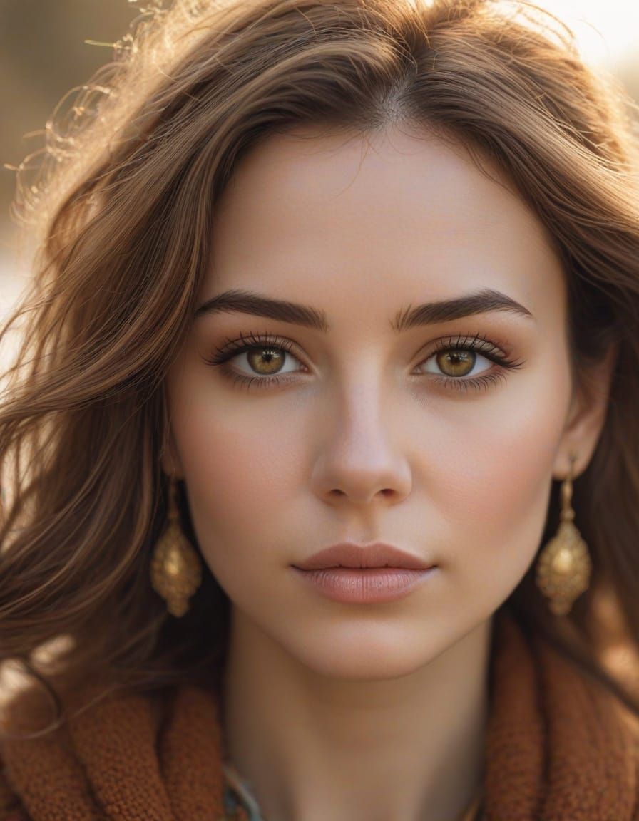 Bohemian Woman in Winter Landscape: Hyperrealistic Portrait