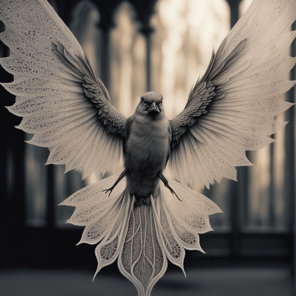 Hyperdetailed Charcoal Drawing of Lacewing Birds