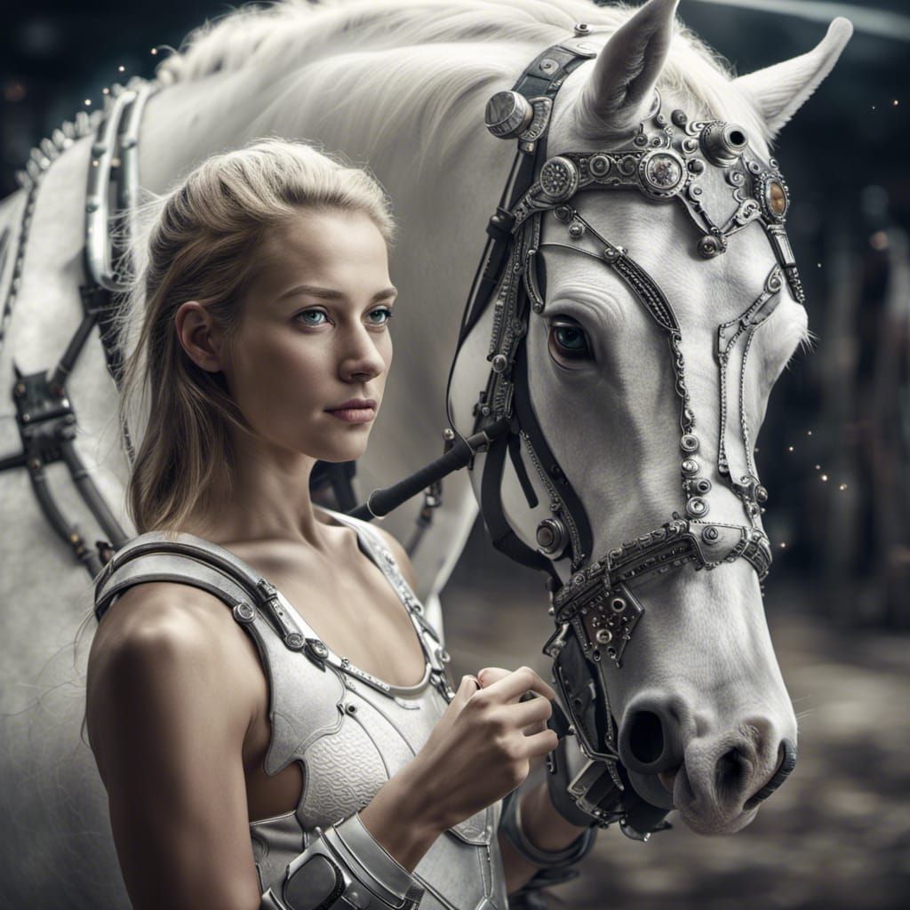 Cyborg and Horse Friendship in Cinematic Style