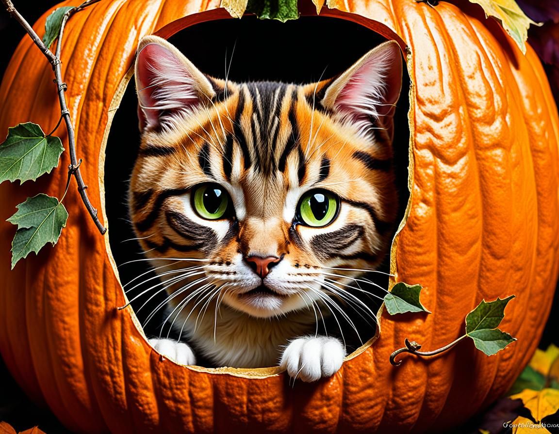 Chibi Cat in Jack-o'-Lantern, Blending Styles