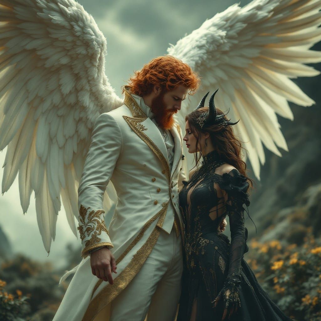 Angel and Demoness in Dramatic Landscape