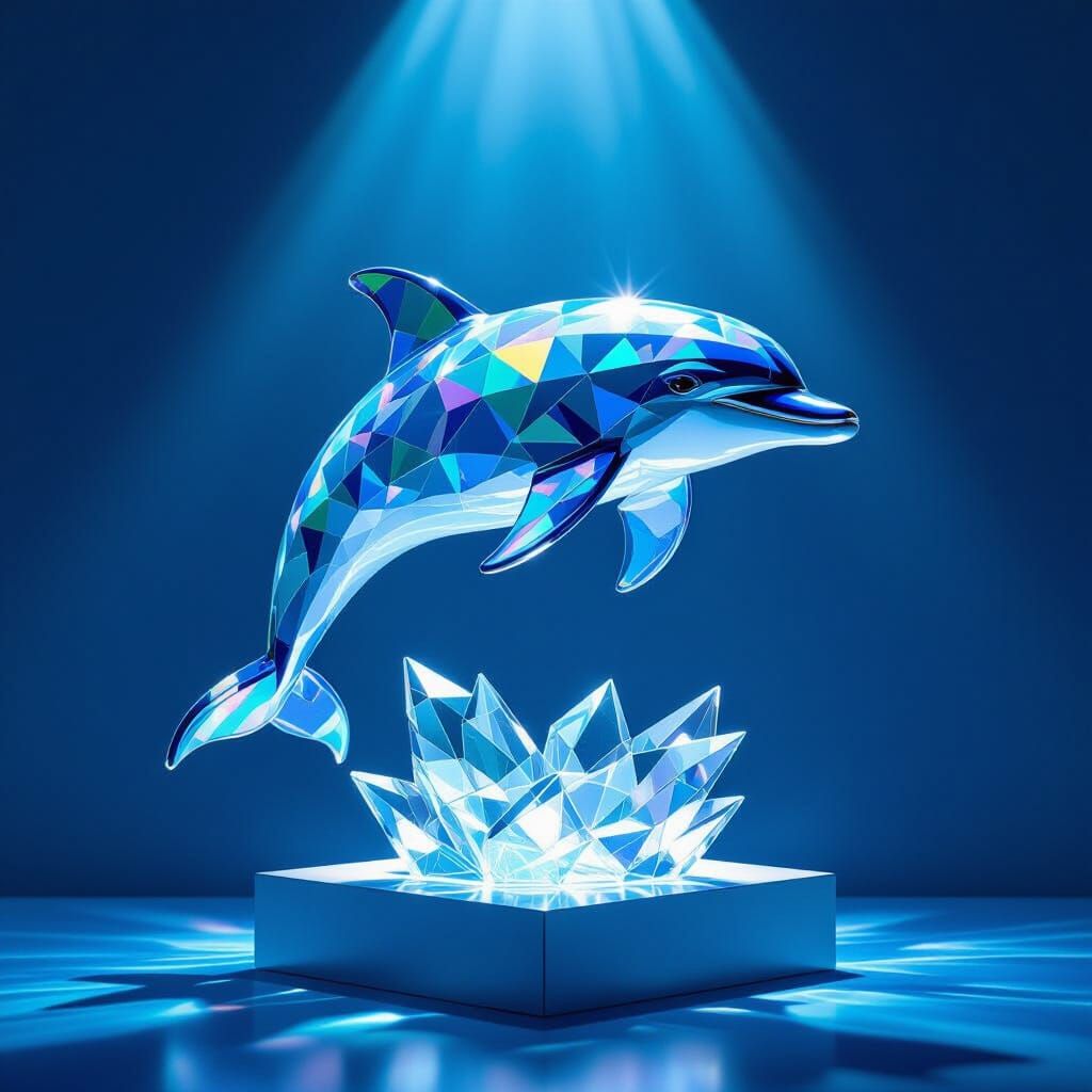 Frosted Glass Dolphin Sculpture with Prismatic Light