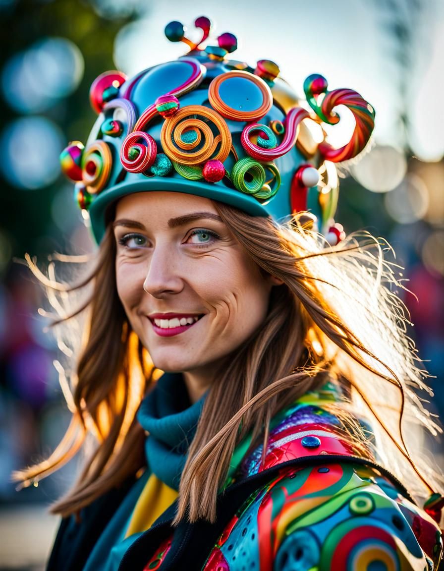 Woman with Ornate Helmet in Hyperrealistic Digital Photo