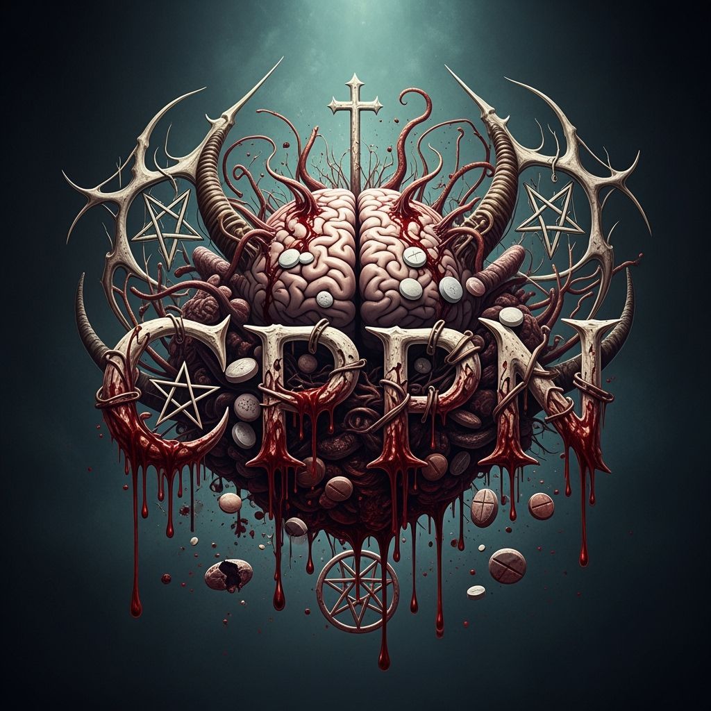 Brutal Death Metal Logo with Smashed Brain