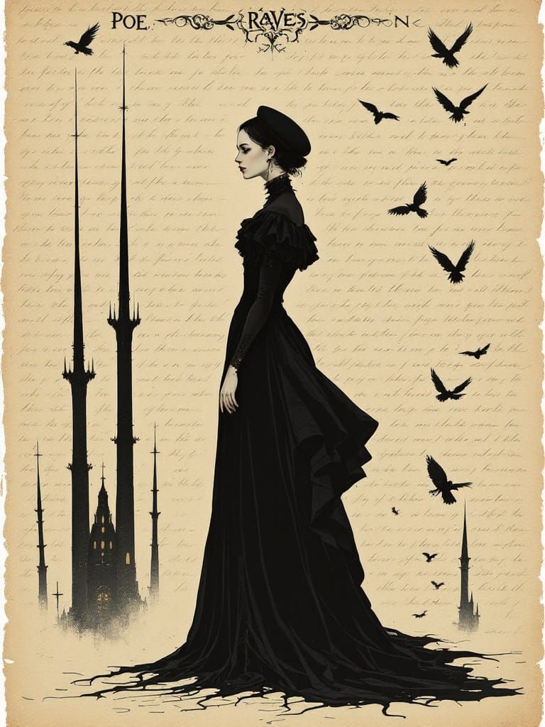 Gothic Victorian Woman in Dreamlike Landscape