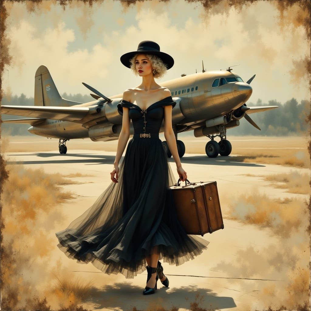 1920s Woman with Airplane in Impressionistic Collage Style