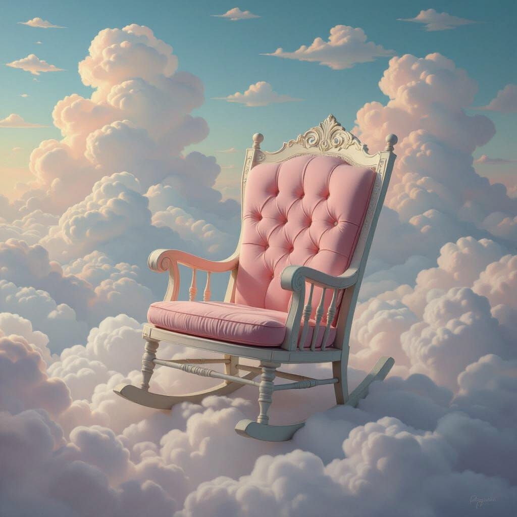 Floating Rocking Chair in Dreamlike Pop Surrealism