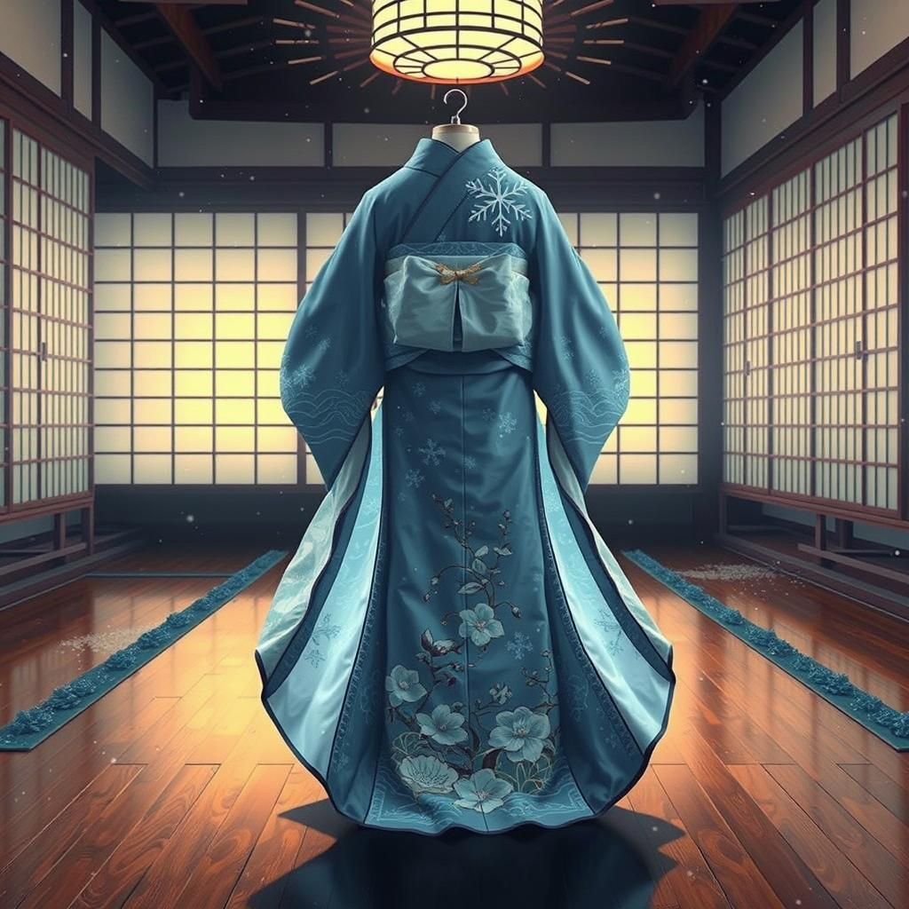 Winter Geisha Kimono in Japanese Garden