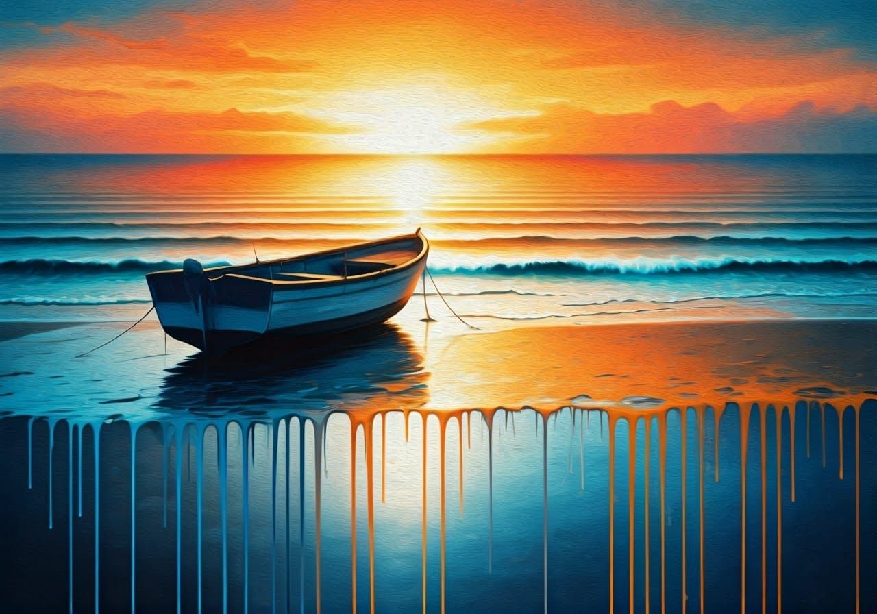 Abstract Beach Scene in Expressive Brushstrokes