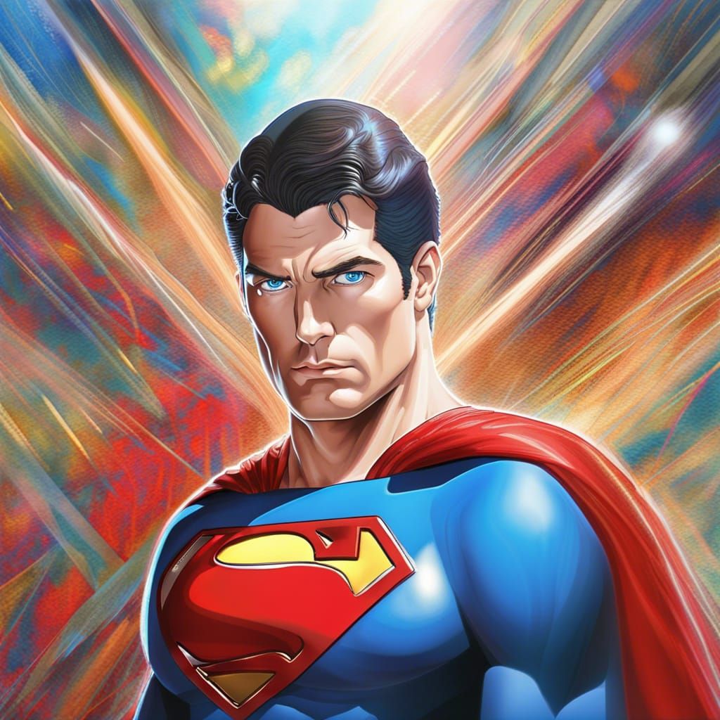 Hyperrealistic Superman with Laser Eyes in Vivid Colors