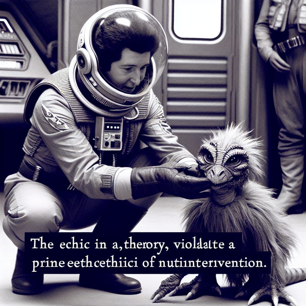 Sci-Fi Captain Interacts with Prehistoric Alien