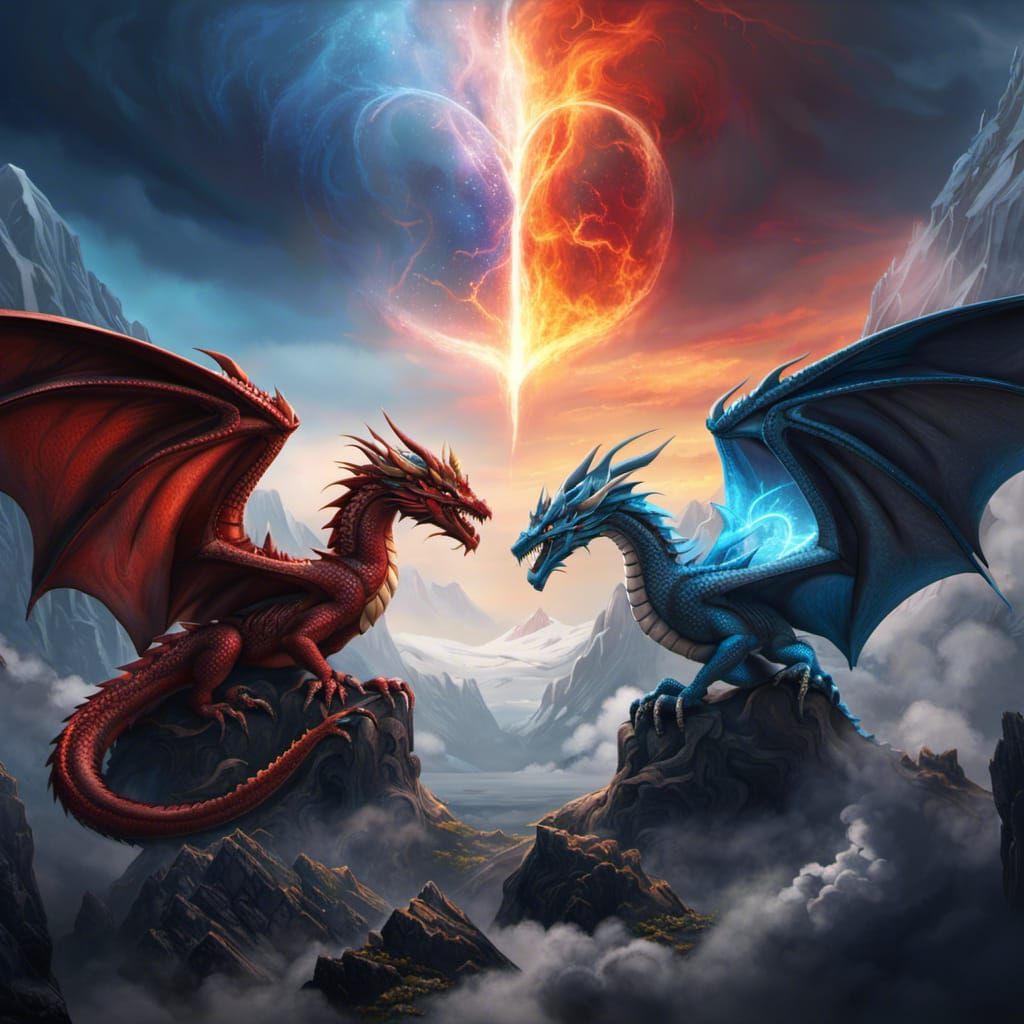 Dragons Form Heart in Sky: Fantasy Concept Art