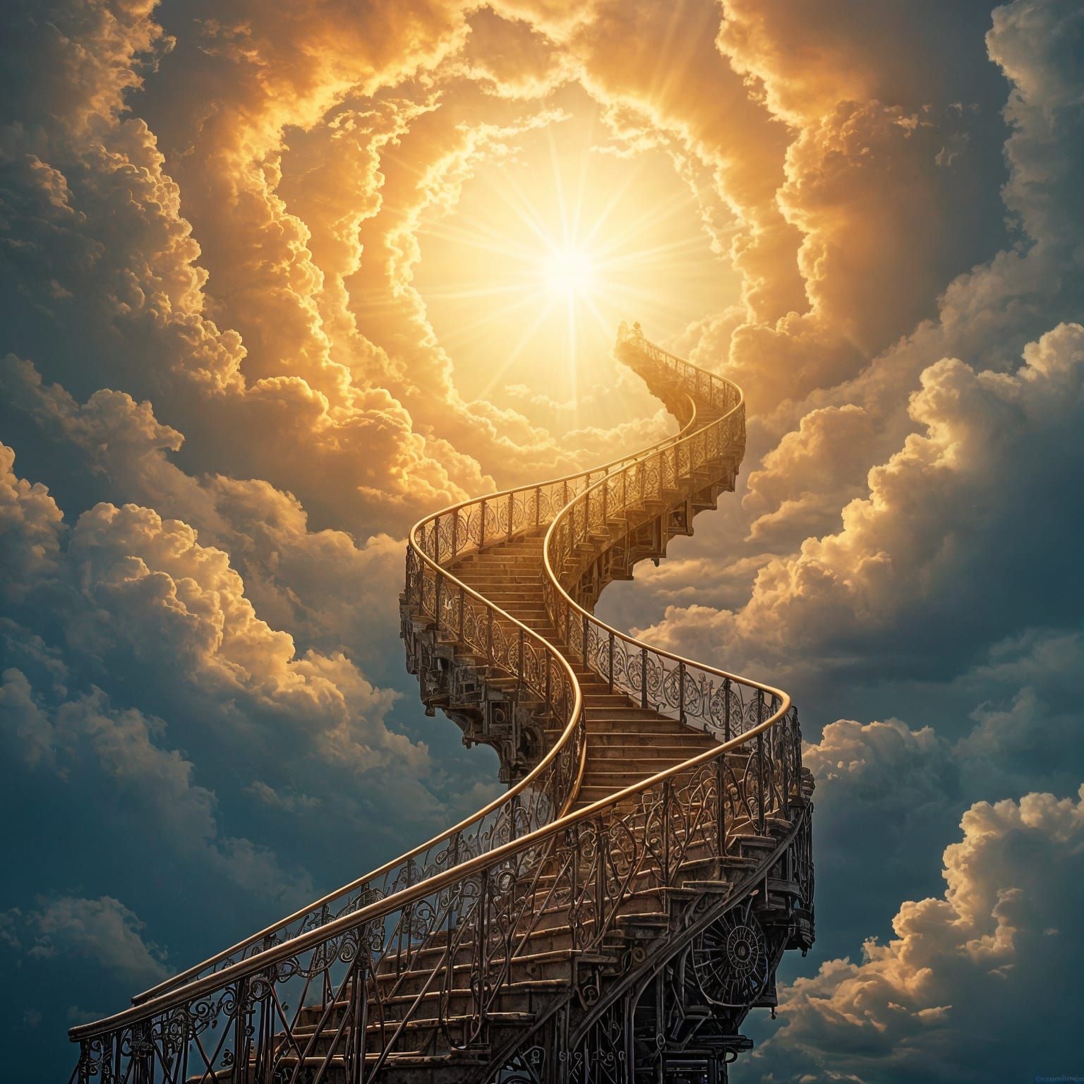 Steampunk Engine Ascends to Heaven in Soft Focus