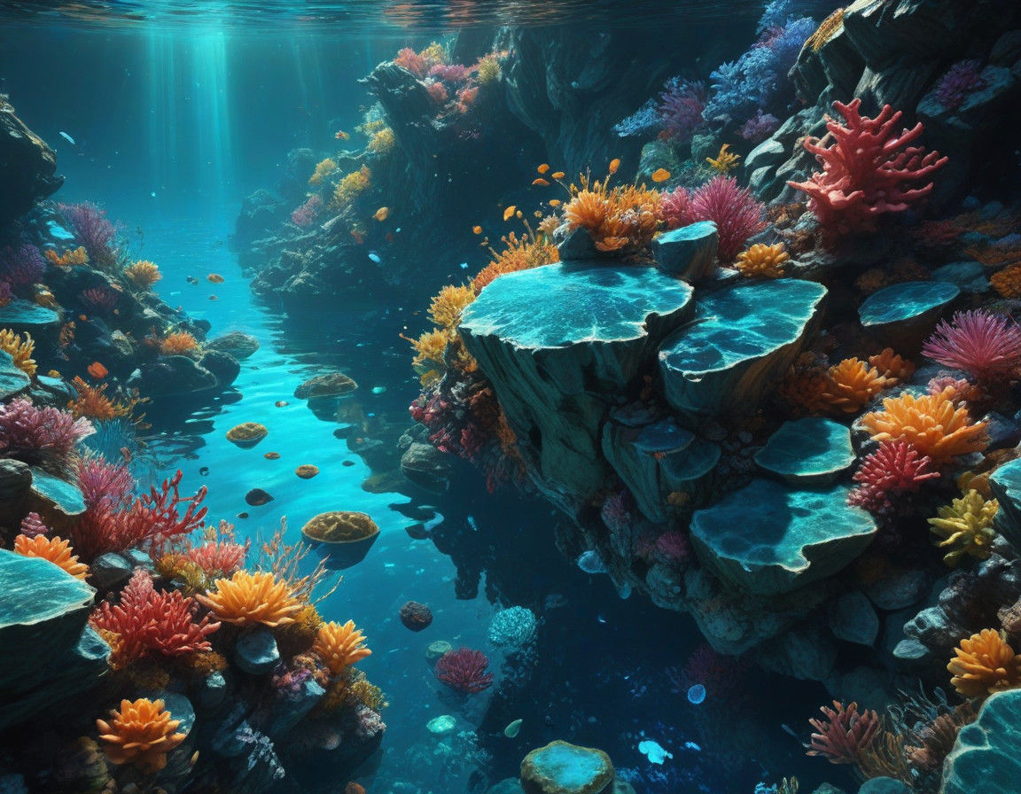 Surreal Aquatic Fantasy in Vibrant Gem-Encrusted Paradise