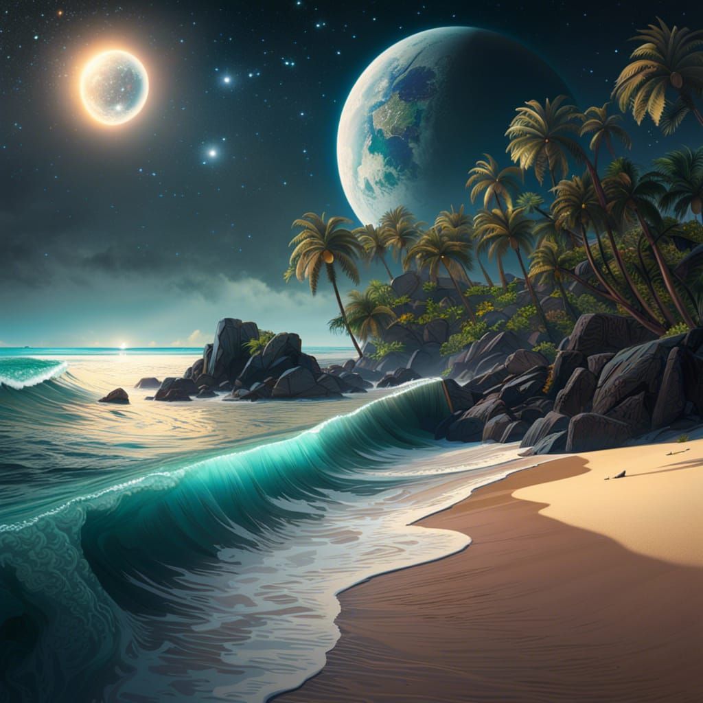 White Sandy Tropical Beach on Another World.