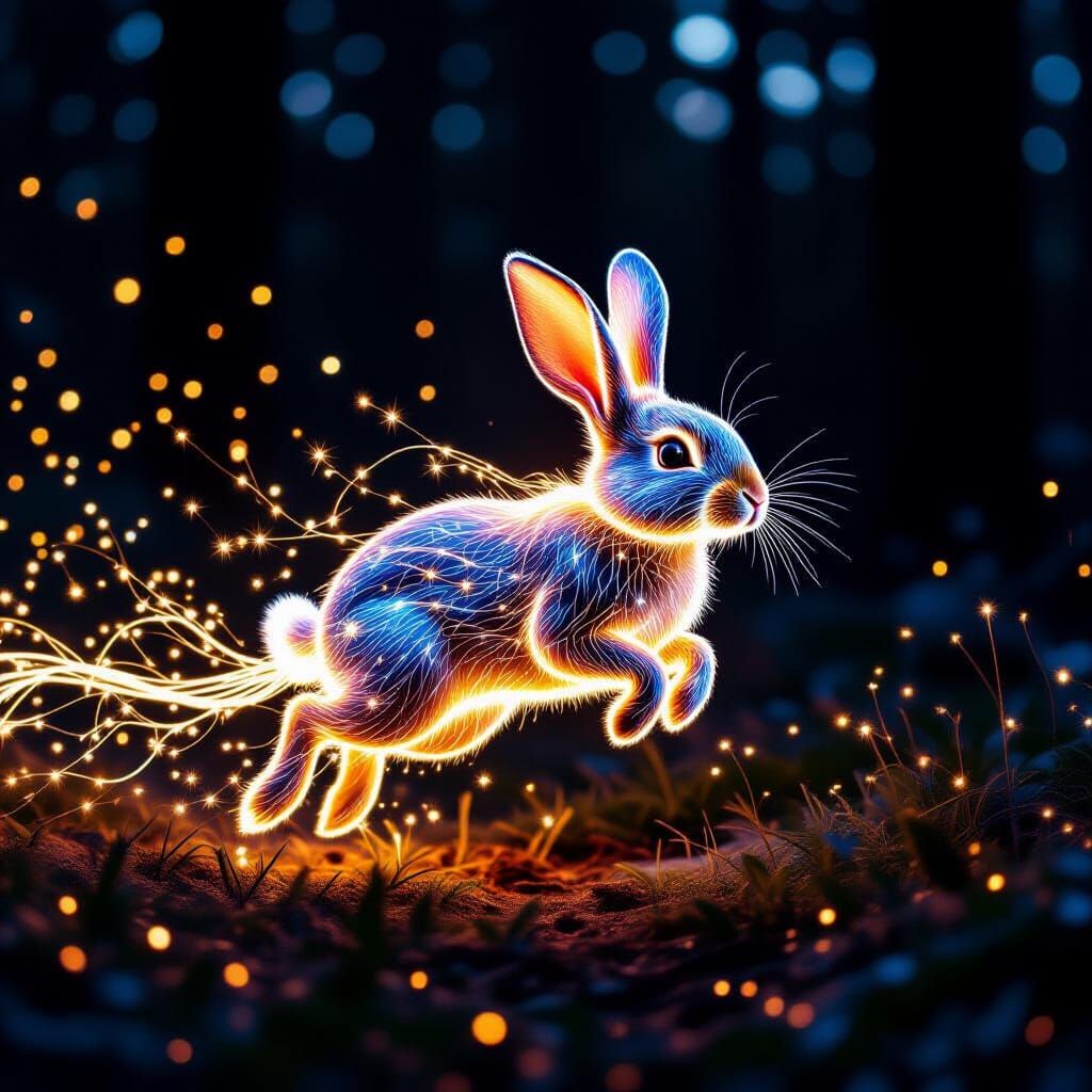 Bioluminescent Rabbit in Sparkly Forest