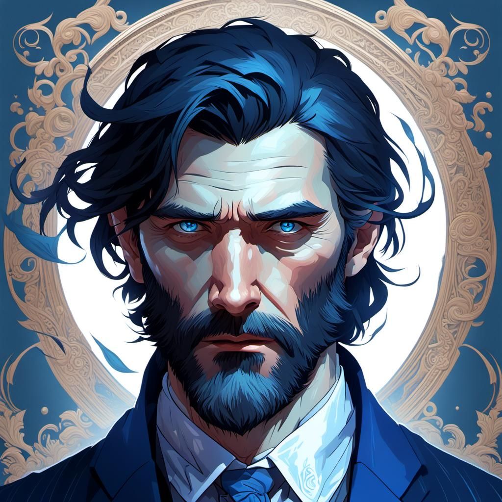 Sad Man in Blue Suit: Digital Art Portrait