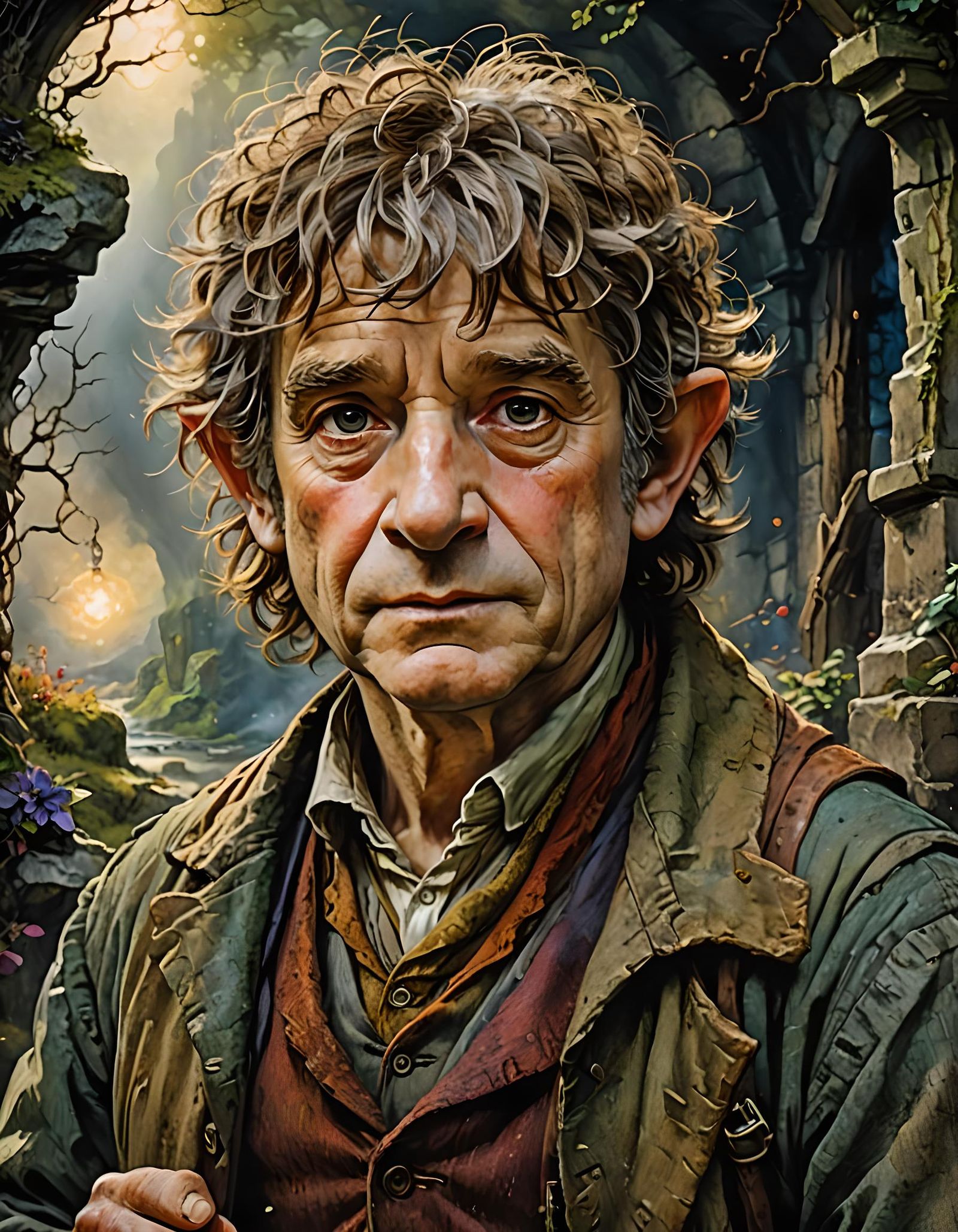 Bilbo Baggins Portrait in Arthur Rackham Style