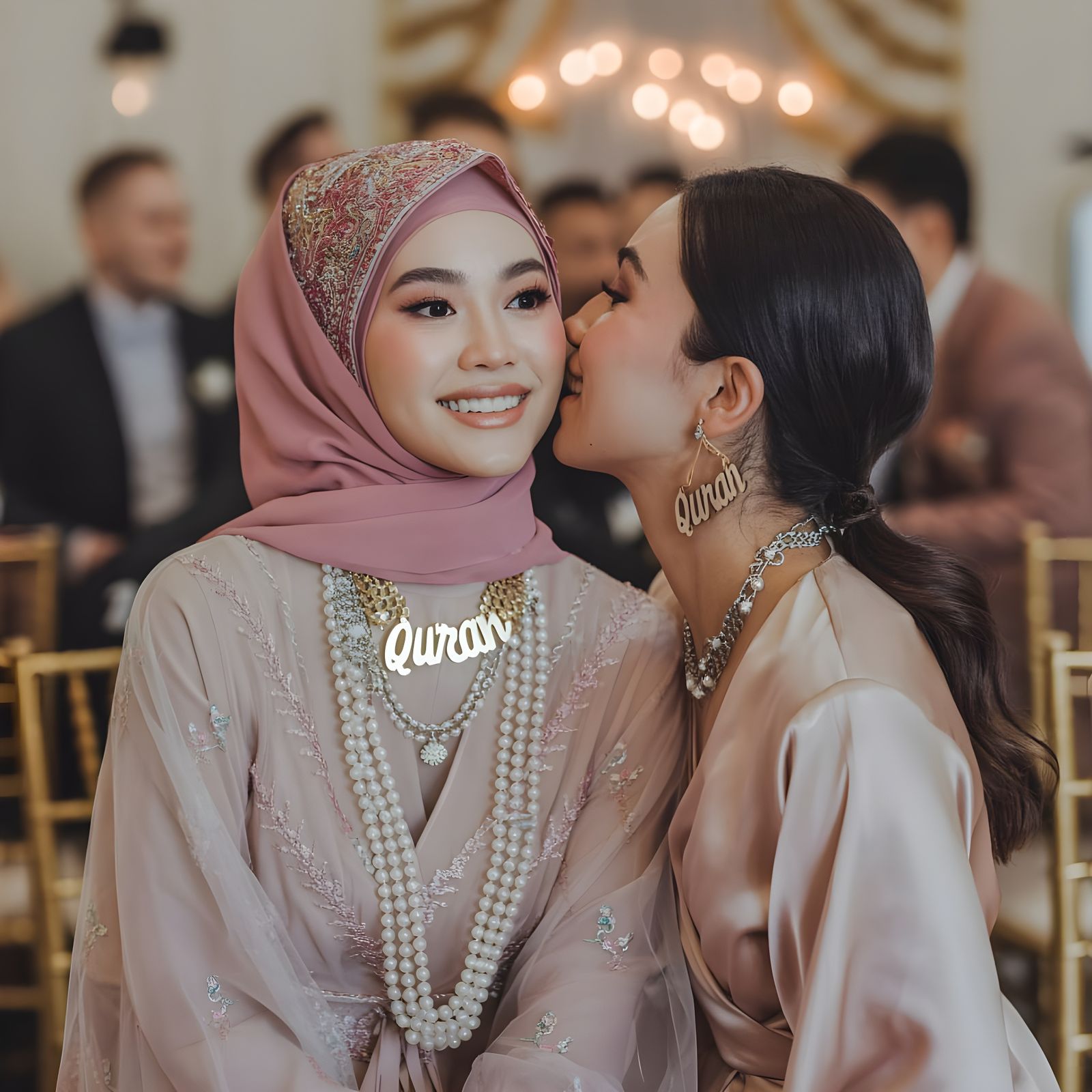 Asian Woman in Hijab at Wedding: Soft Romantic Portrait