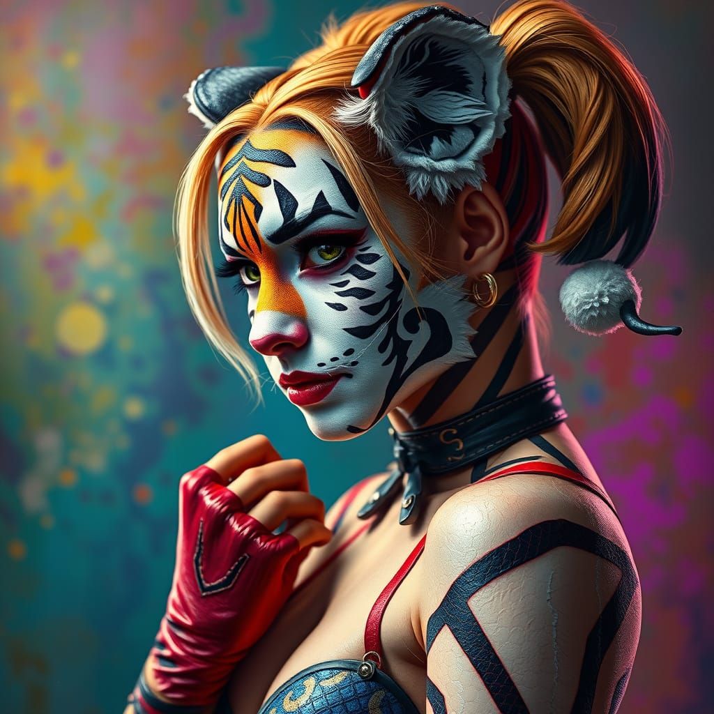 Harley Quinn Mermaid Warrior in Painterly Style