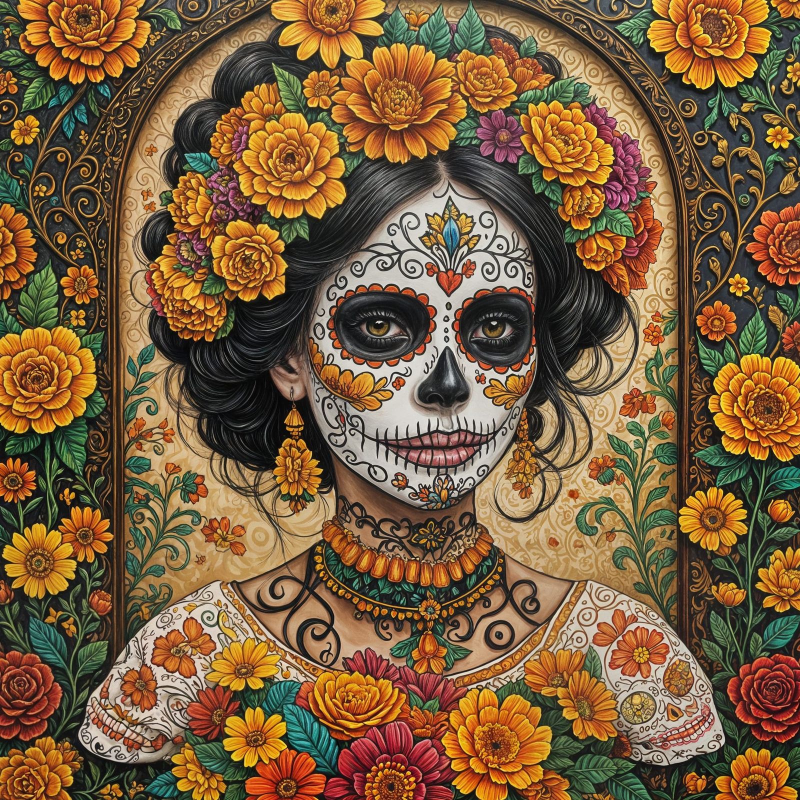 Whimsical Day of the Dead Sugar Skulls Painting