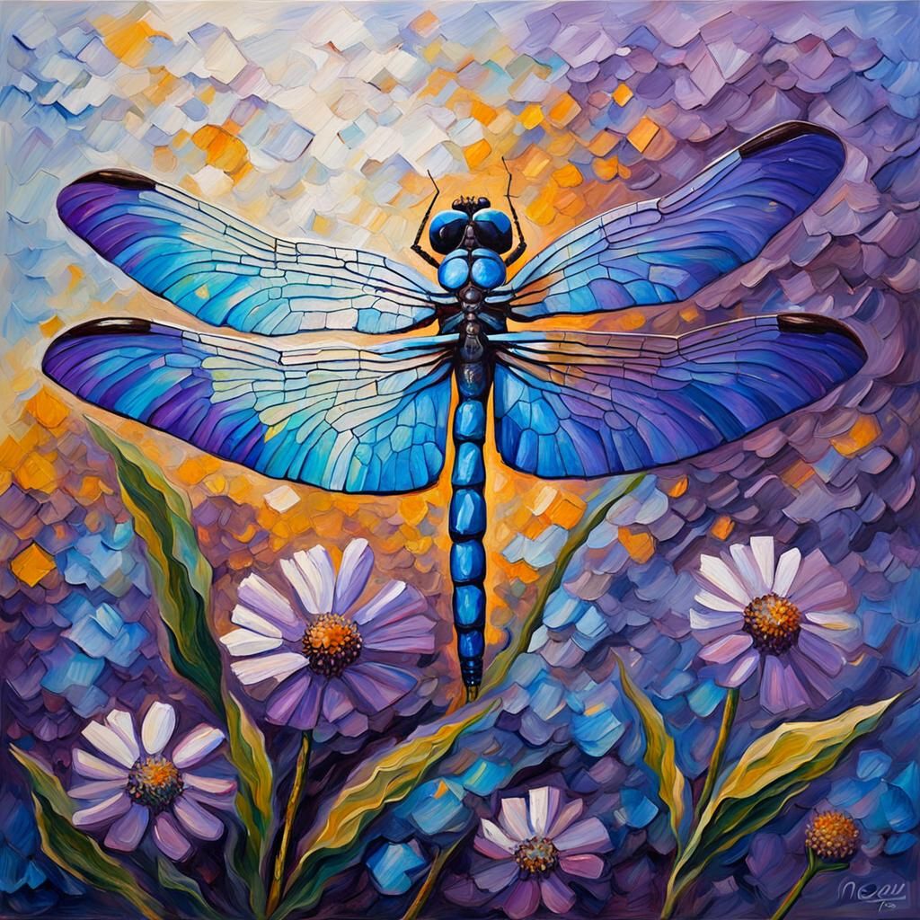 Detailed Dragonfly in Expressionist Oil Painting Style