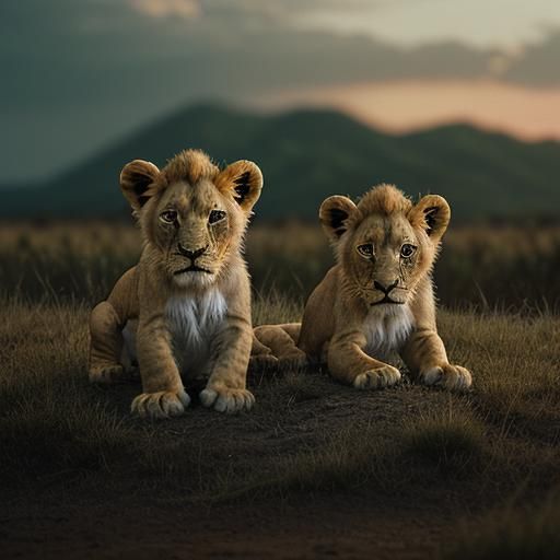 Lion Cubs in Cinematic Film Still