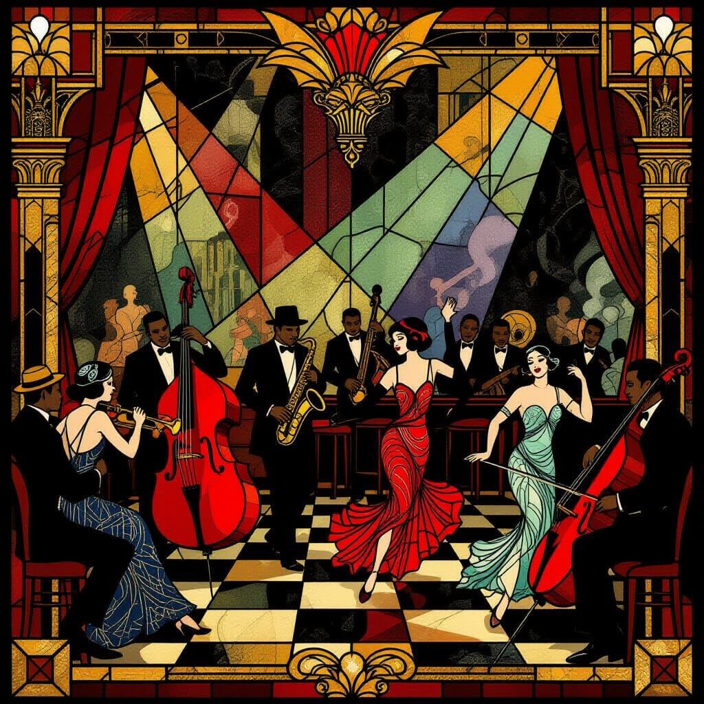 Stained Glass Jazz Club in Art Deco Style