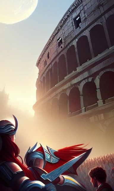 Detailed Coliseum Battle Digital Painting