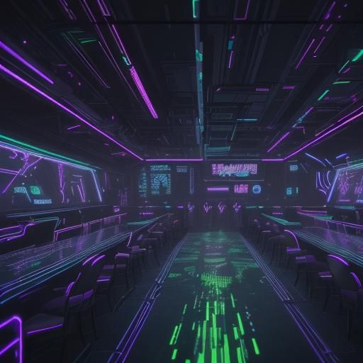 Cyberpunk Nightclub Scene with Neon Lights and Androids