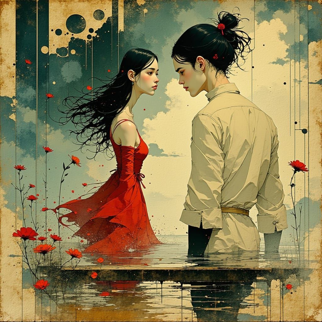 Woman Emerges from Lake in Dreamy Fractal Art