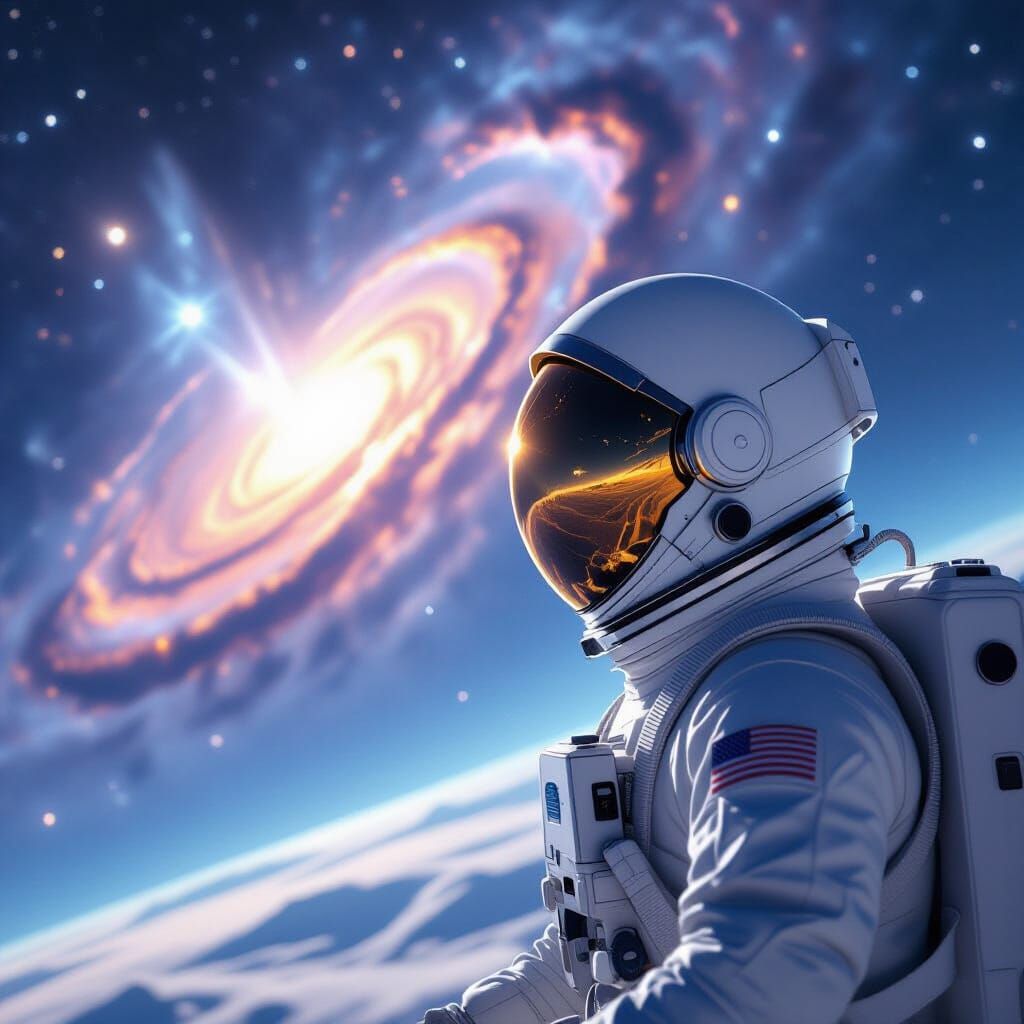 Astronaut Adrift in Cosmic Nebula, Hyperrealistic Style
