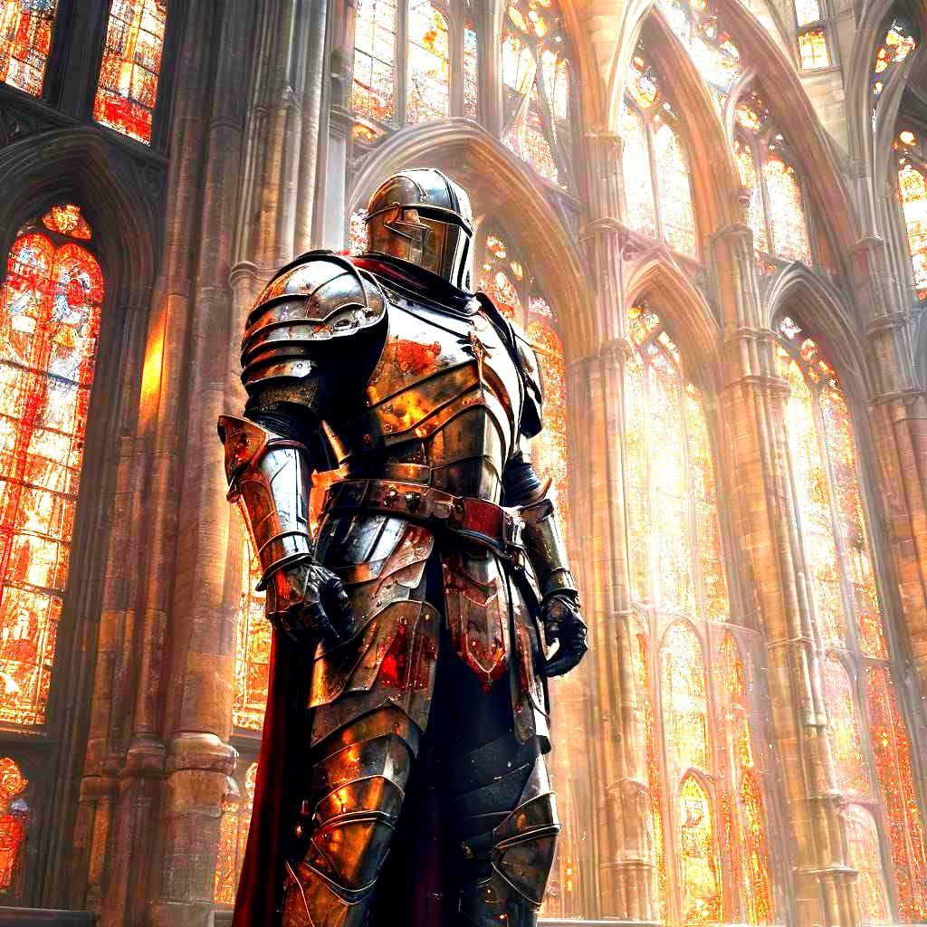 Knight Amidst Gothic Cathedral Splendor