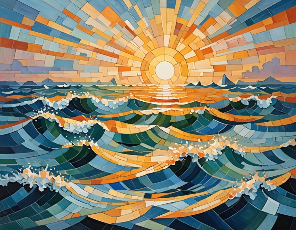 Cubist Sunrise Over the Sea