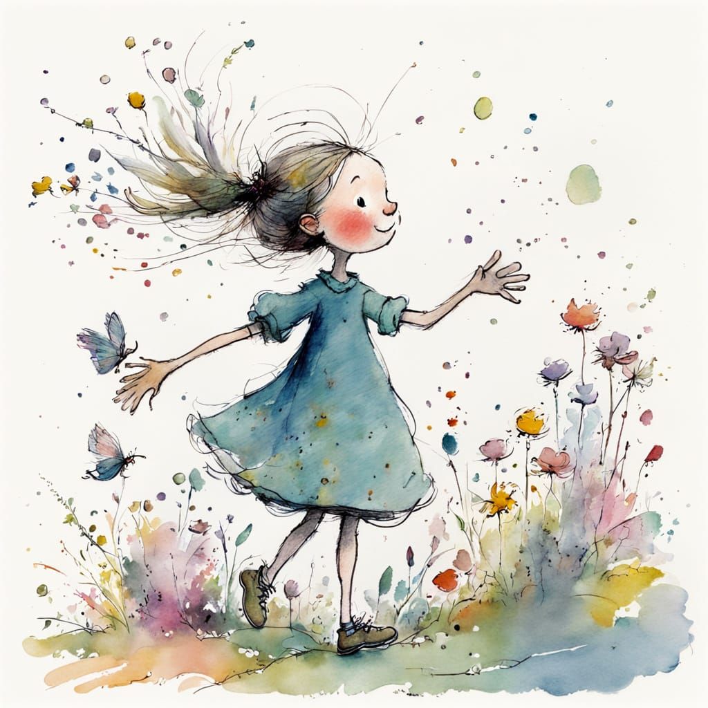 Whimsical Girl With Butterflies and Flowers
