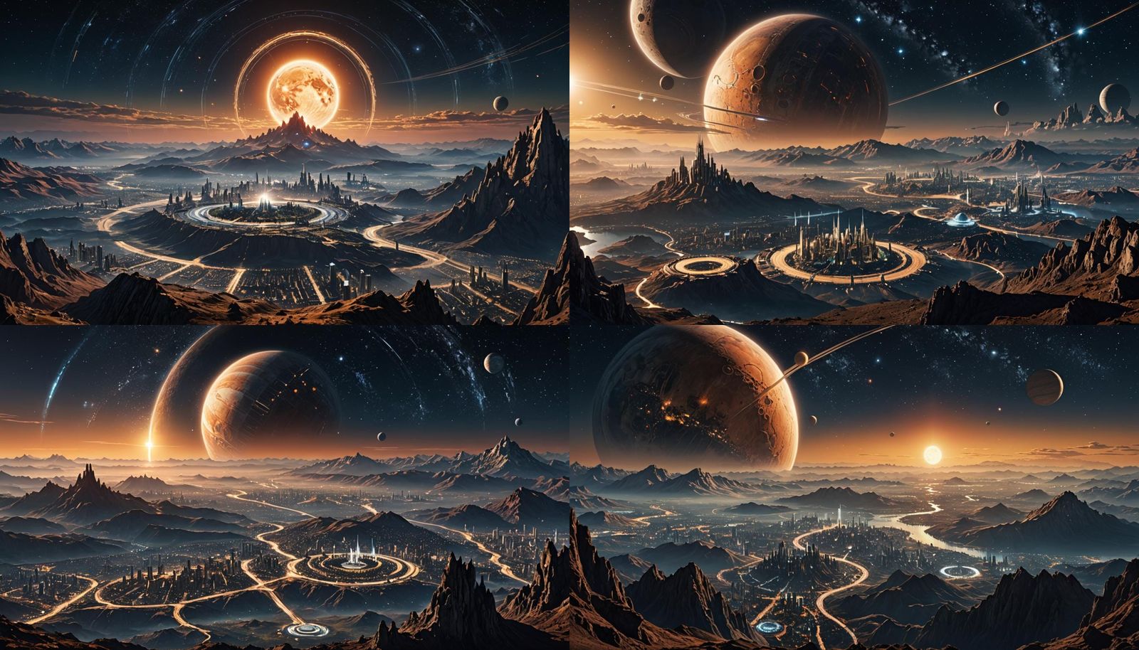 Futuristic City Under Ringed Planet