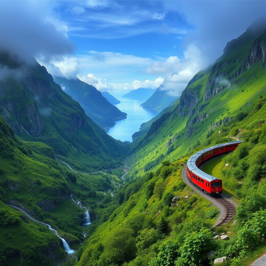 Majestic Flåm Railway Panorama in Norway's Emerald Valleys