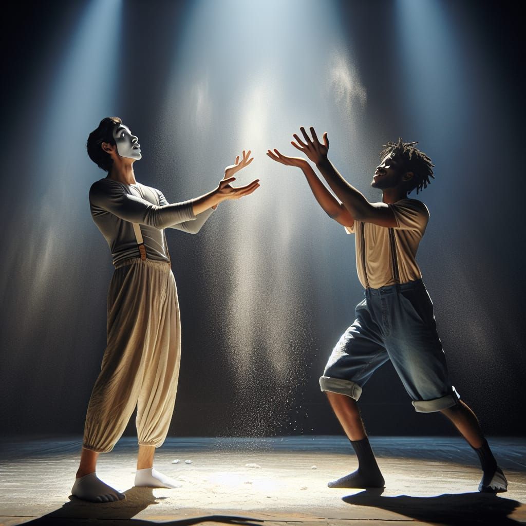 Mime Artist Teaching Exuberance with Gestures