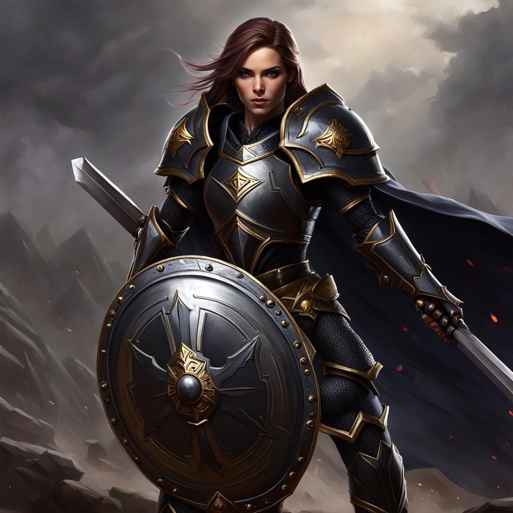 Dark Female Paladin with Shield