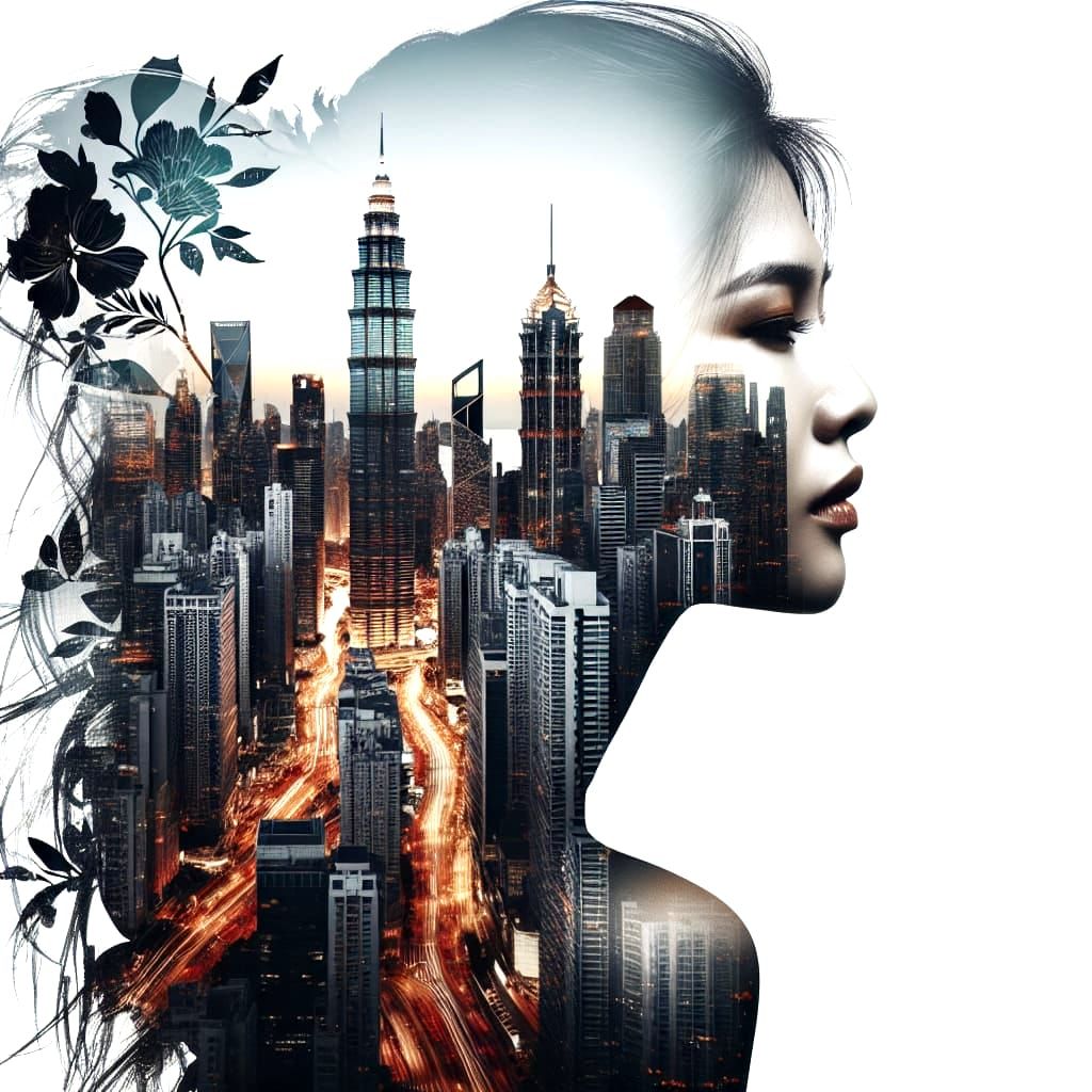 Double Exposure: Woman and Cityscape Fusion