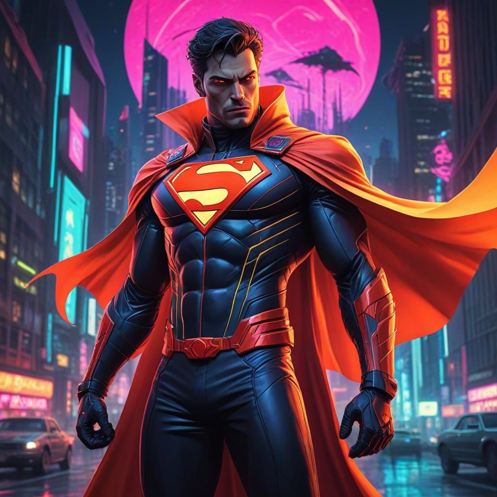 Evil Superman in Art Deco Cyberpunk City