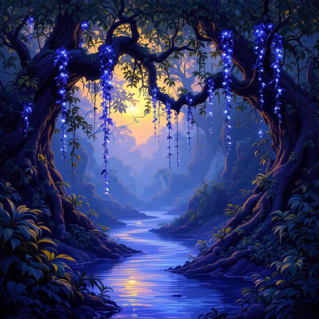 Luminescent Vines in a Dark Fantasy Jungle