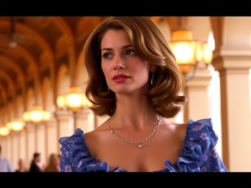 Glamorous Hollywood Starlet in a Whimsical Arcade Scene