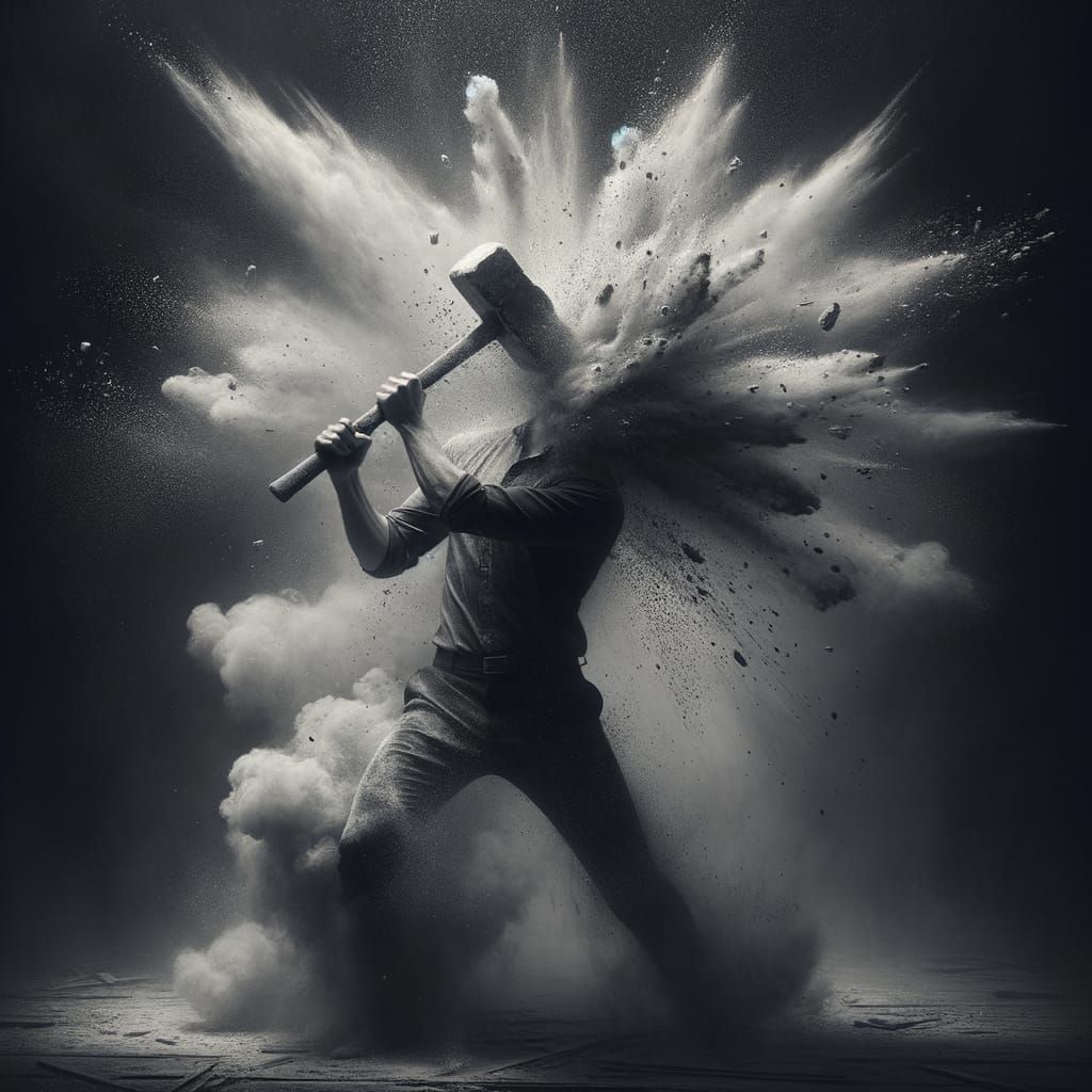 Dramatic High Contrast Photo of Figure Hitting Head