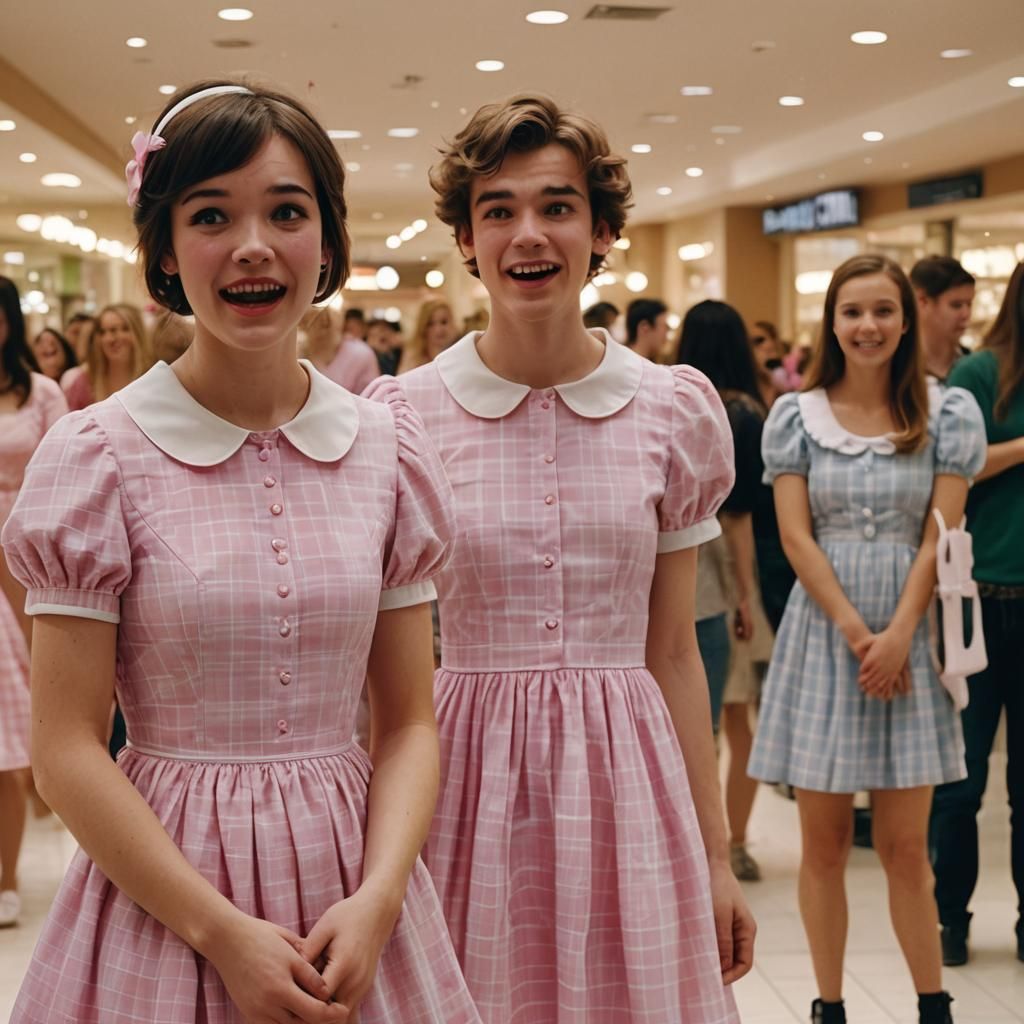 Elegant Young Man Embarks in Whimsical Plaid Dress, Moody Ci...
