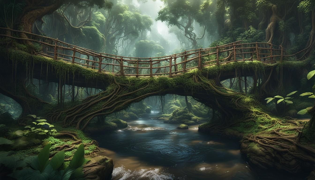 Living Jungle Bridge in Detailed Matte Painting