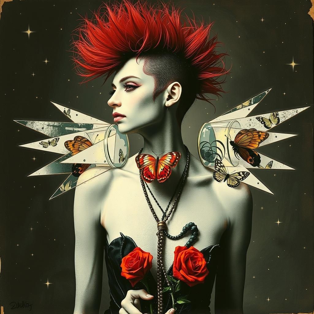 Gothic Faun with Butterflies in Van Gogh Style