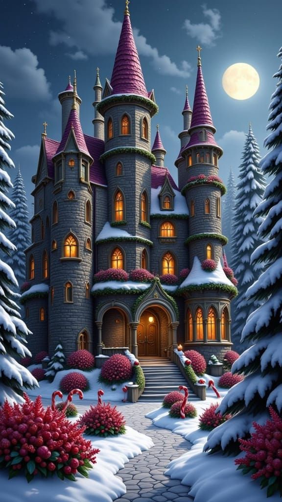Magnificent Christmas Castle with Holly and Candy Canes